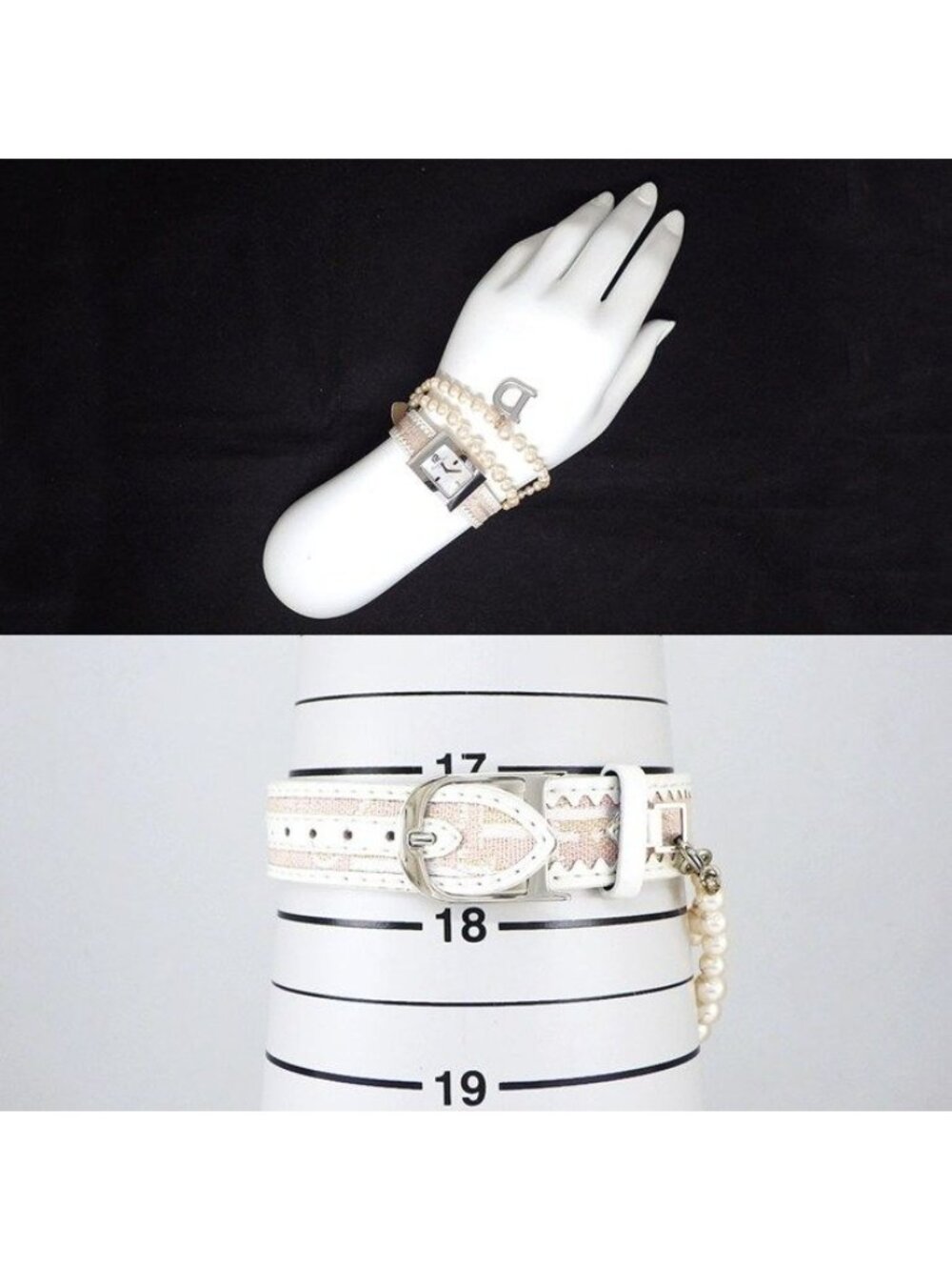 Dior Christian Watch Maris Square White Shell Dial Pearl Chain D Logo - Picture 10 of 10
